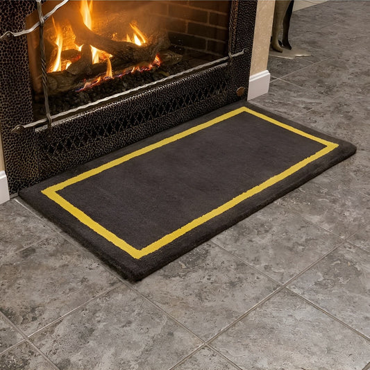 44" Rectangle Taupe with Yellow Contemporary Hearth Rug