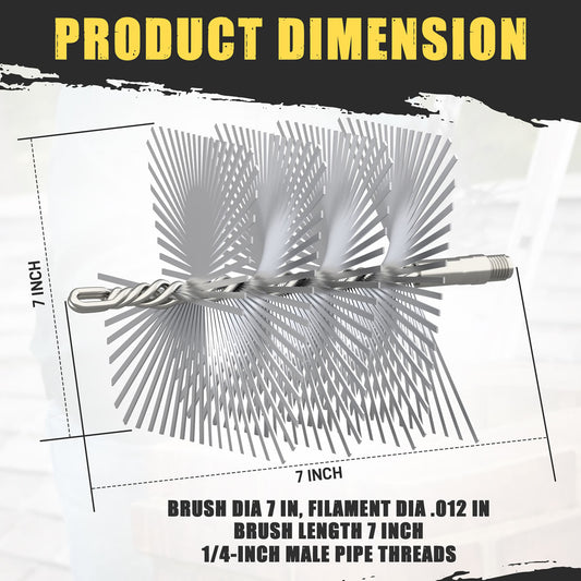 7" x 7" Square Heavy-Duty (Flat Wire) Chimney Brush 3/8" NPT - 33627