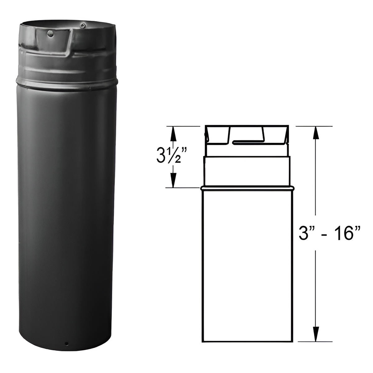 3" x 18" PelletVent Pro Black Pellet Stove Chimney Pipe Extension - 3PVP-18AB