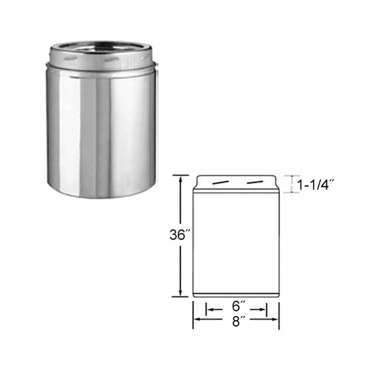 6" x 36" Selkirk Ultra Temp Stainless Chimney Pipe - 206036U