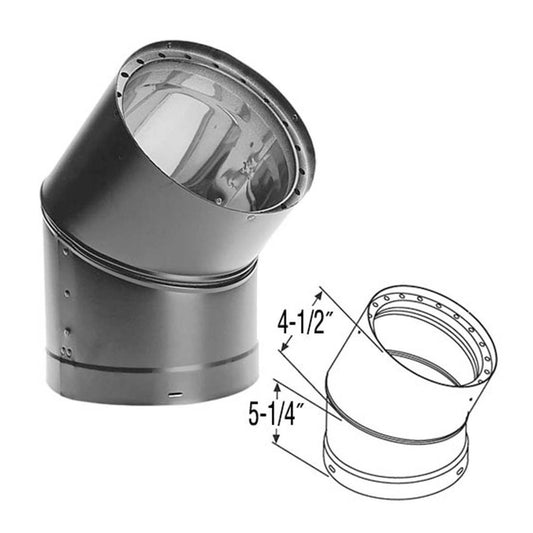 6" DVL 45 Degree Double-Wall Black Elbow - 6DVL-E45