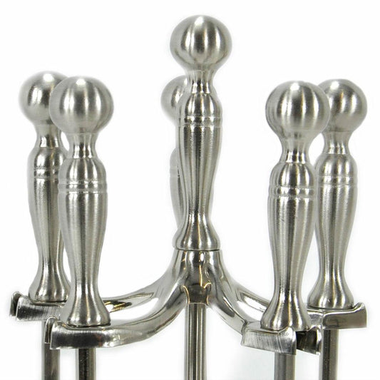 5 Piece Satin Pewter Fireplace Tool Set - F-7547