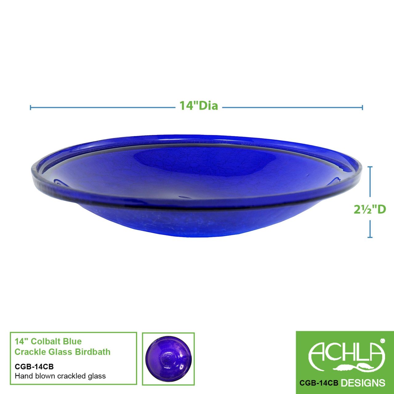 14-in. Cobalt Blue Crackle Glass Bowl Birdbath