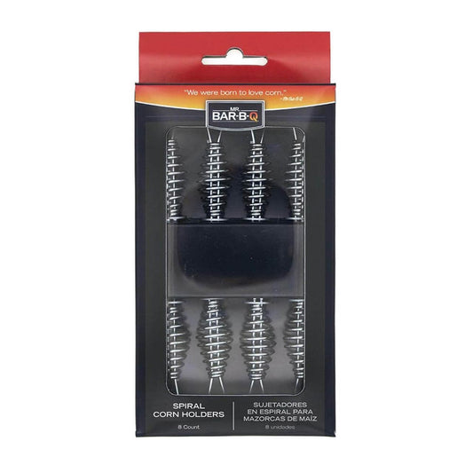 8 Piece Set of Corn Skewers With Spiral Cool Touch Handles - Silver