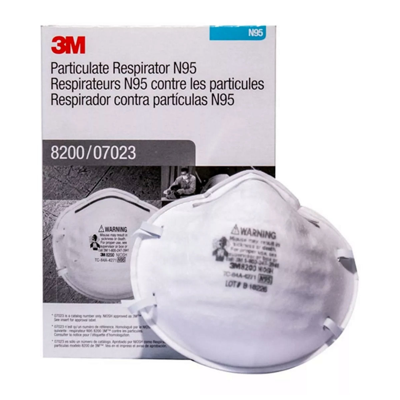 3M 8200 N100 Industrial Respirator, USA Made, White