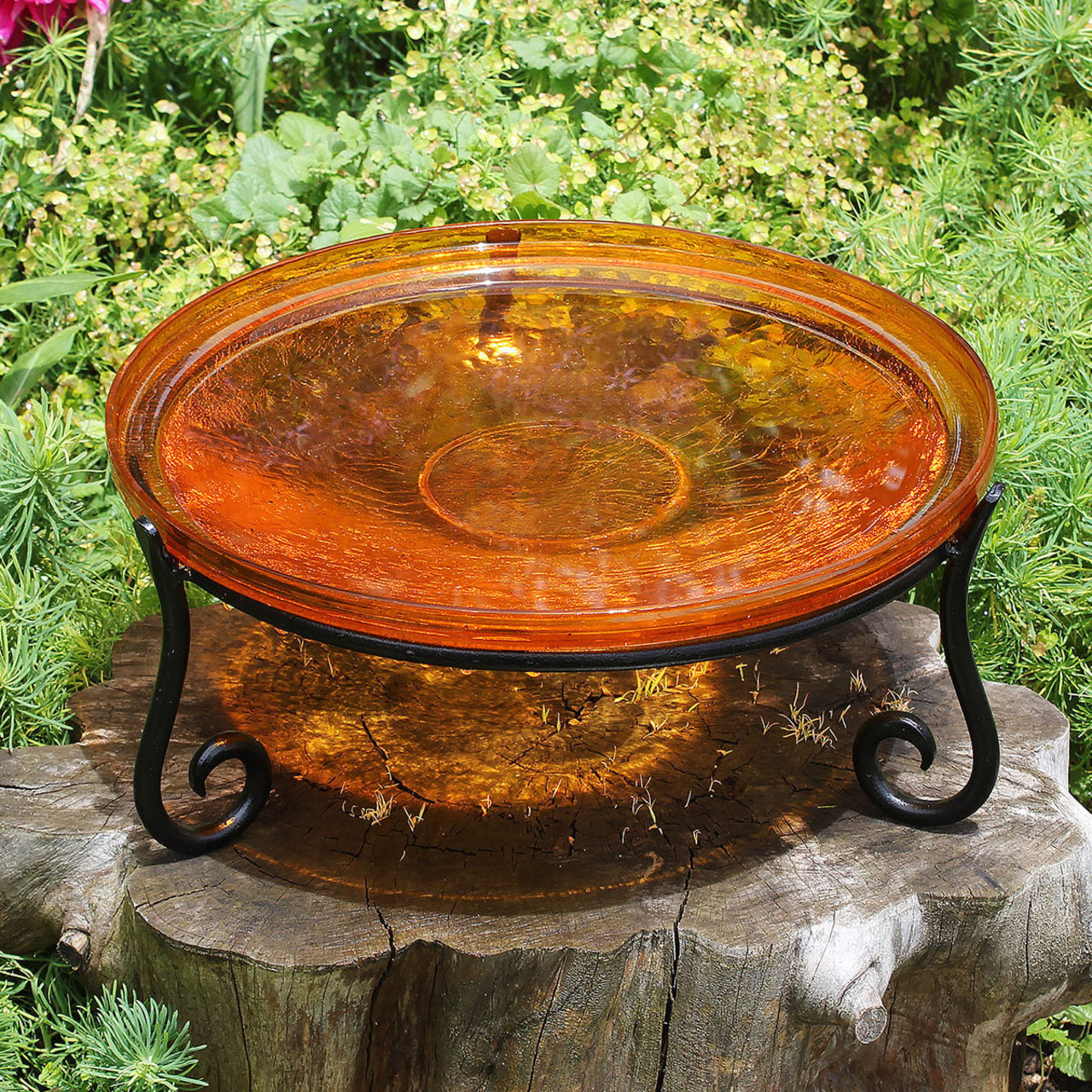 12-in. Birdbath Mandarin Orange Crackle Glass Bowl