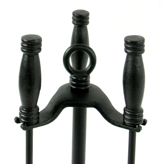 4 Piece Wrought Iron Black Fireplace Tool Set - F-1048