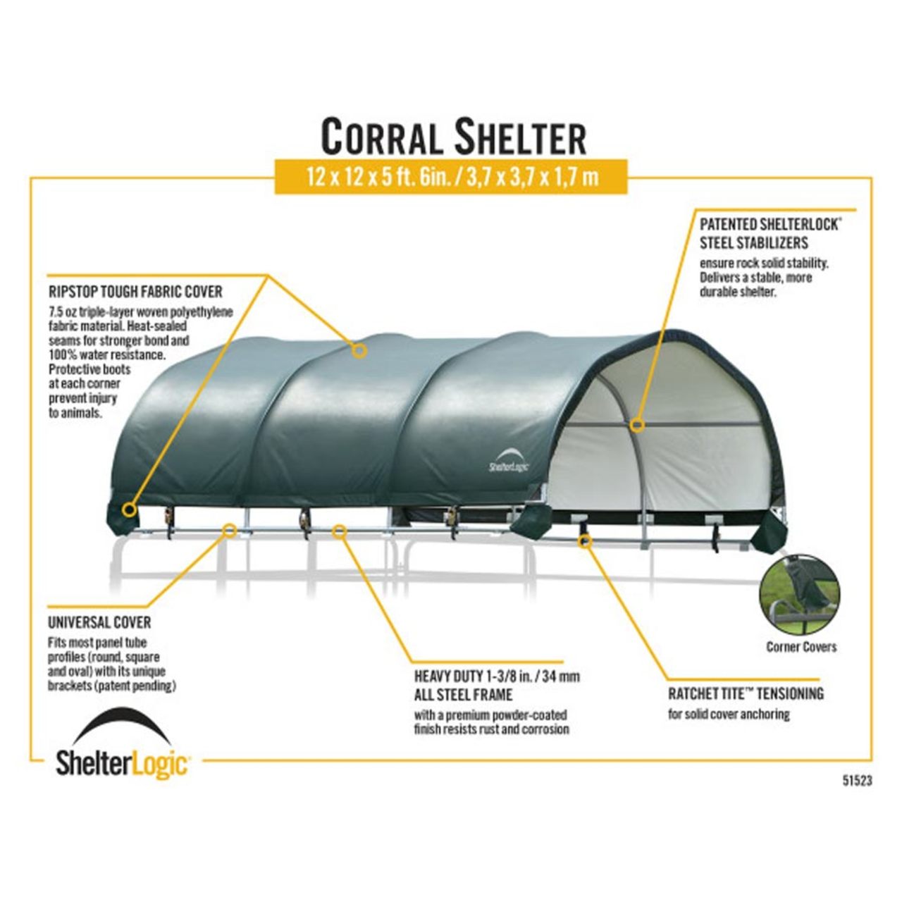 Replacement Corral 12' x 12' Shelter Cover ONLY - Green