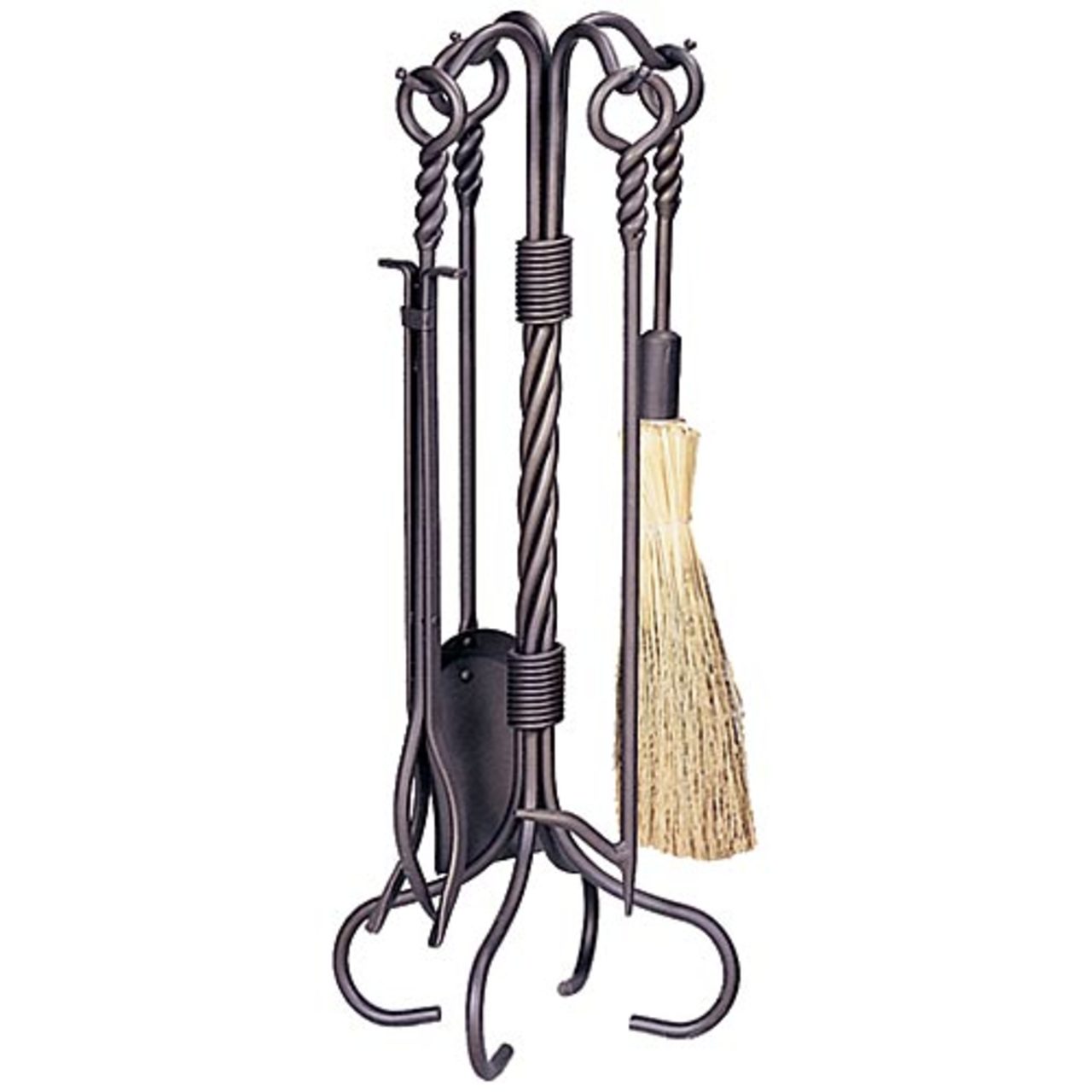 5 Piece Bronze Fireplace Tool Set with Ring & Swirl Handles - F-1643