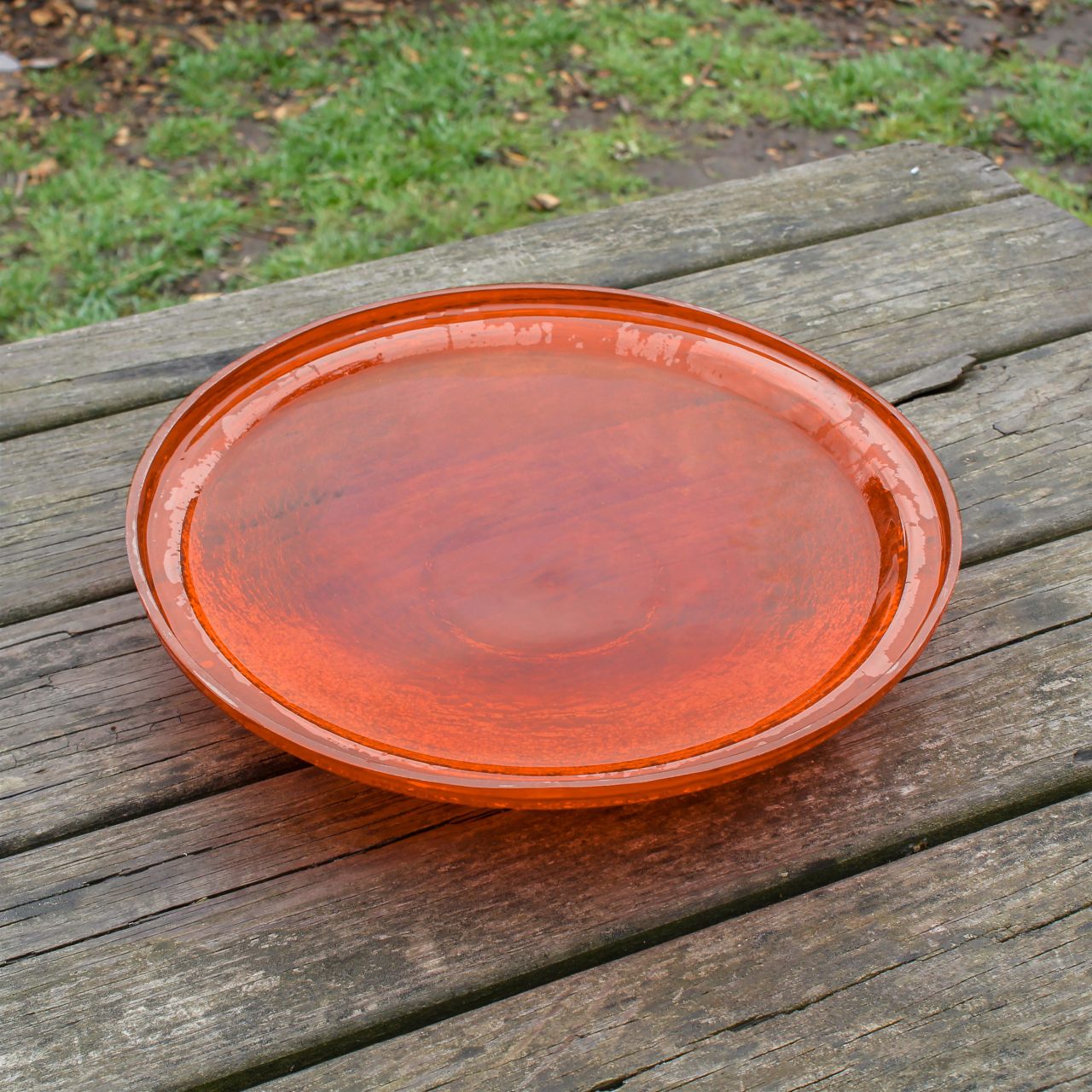 14-in. Mandarin Orange Crackle Glass Bowl Birdbath