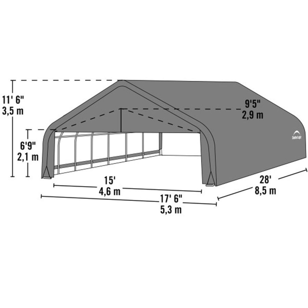 ShelterCoat 18' x 28' Garage With 11.5' Peak Roof - Gray