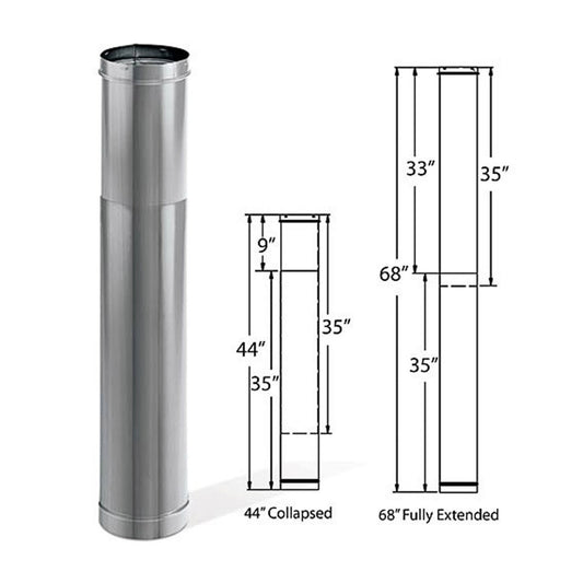 6" DuraBlack Stainless Steel 44" - 68" Telescoping Length - 6DBK-TLSS