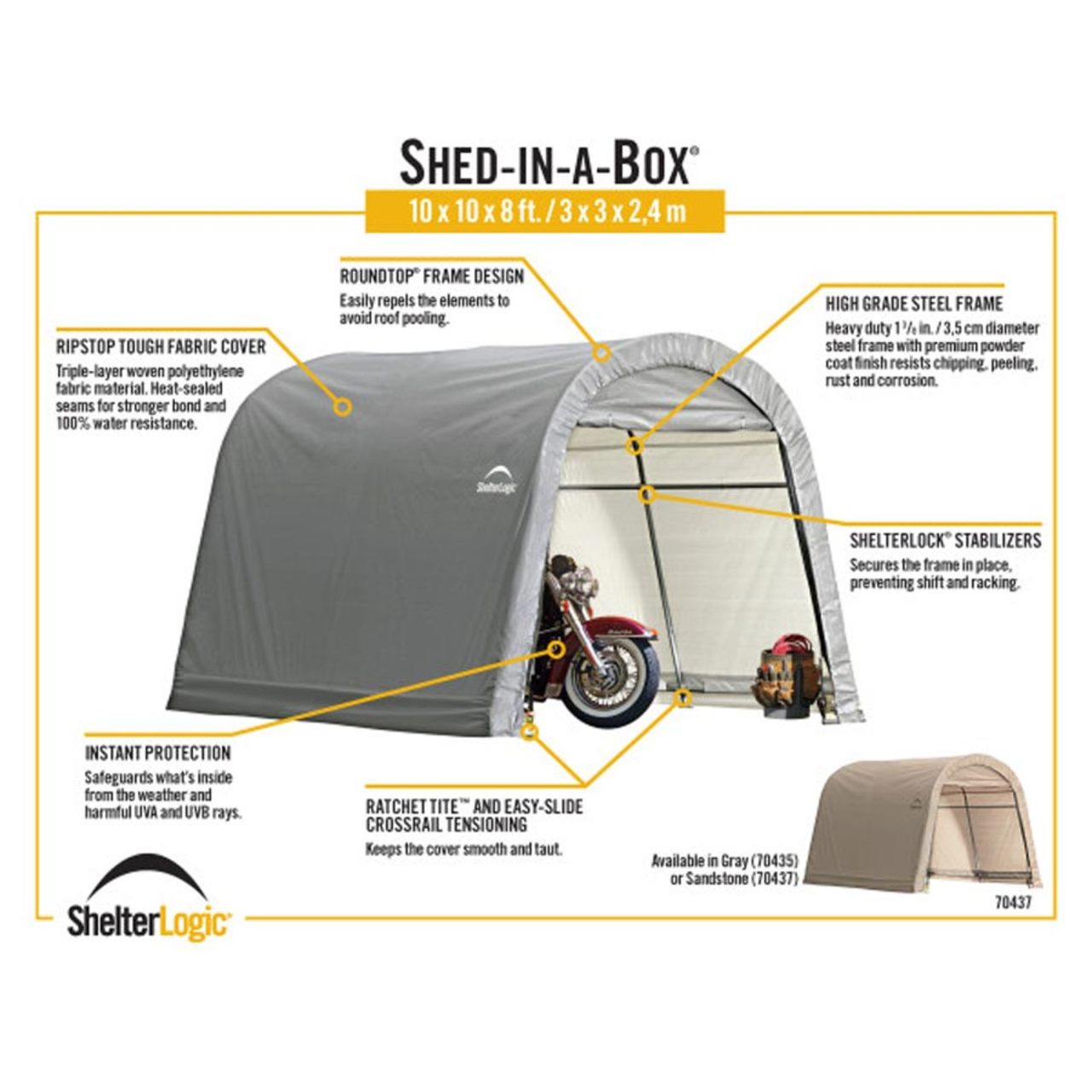 Roundtop 10' x 10' x 8' Shed-in-a-Box - Gray