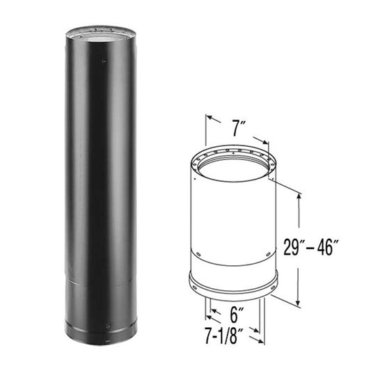 6" DVL 29" - 46" Double-Wall Telescoping Black Stove Pipe - 6DVL-46TA