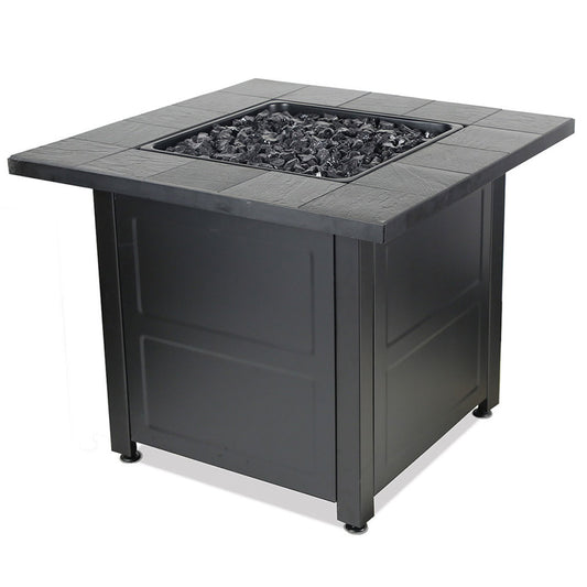 LP Gas Outdoor Fire Table w/ 28" Stamped Tile Design Top - Black Finish