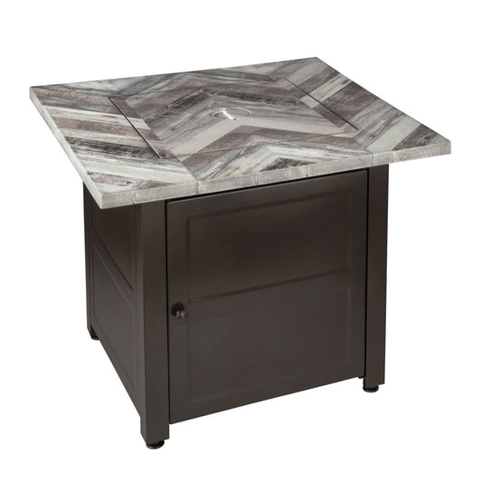 The Duval - LP Gas Outdoor Fire Pit w/ Printed Resin Mantel - Brown