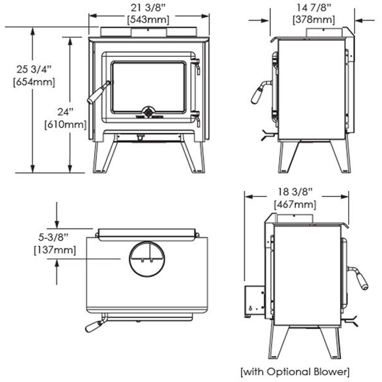 True North 21" Black Vented Wood Burning Stove With Legs - TN10.LEGA