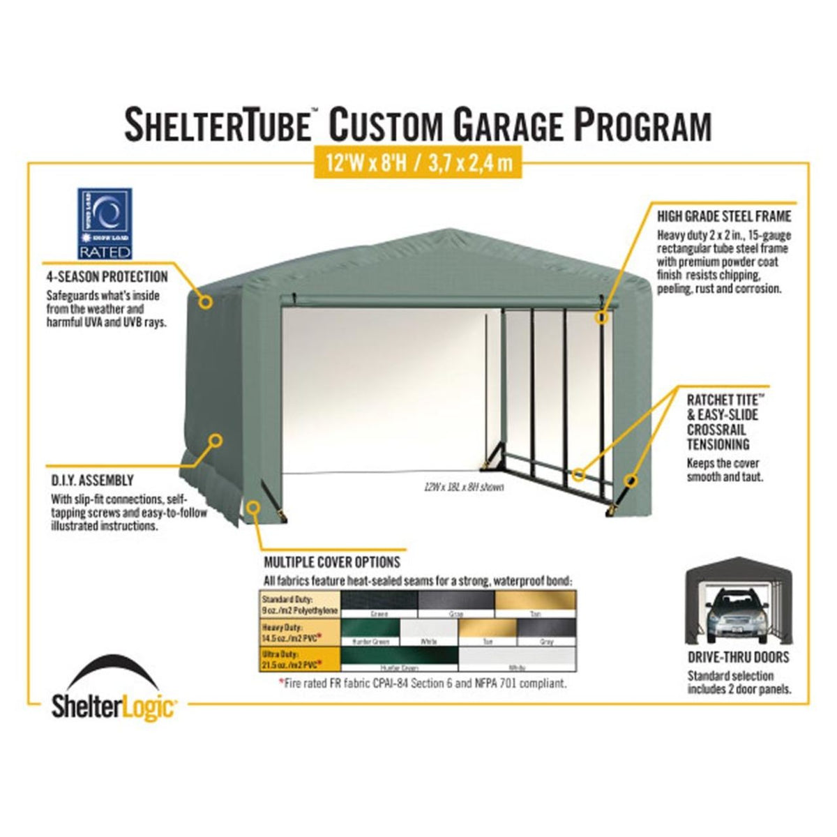 ShelterTube 12' x 18' x 8' Wind & Snow-Load Rated Garage - Green