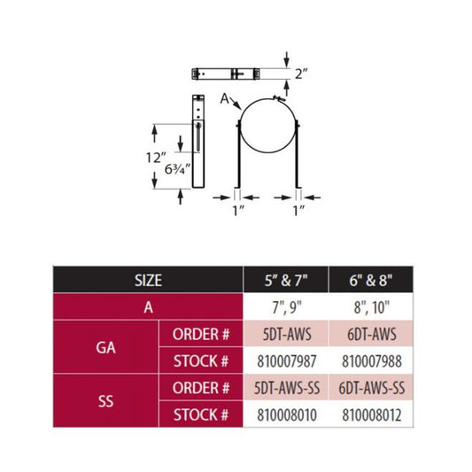 DuraTech 6"-8" Adjustable Extended Wall Strap- Stainless Steel - 6DT-AWSX-SS