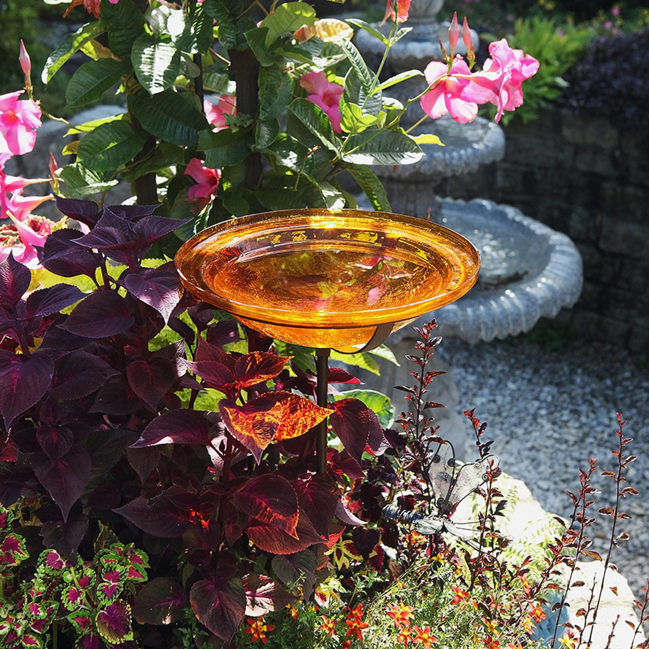 14-in. Mandarin Orange Crackle Glass Bowl Birdbath
