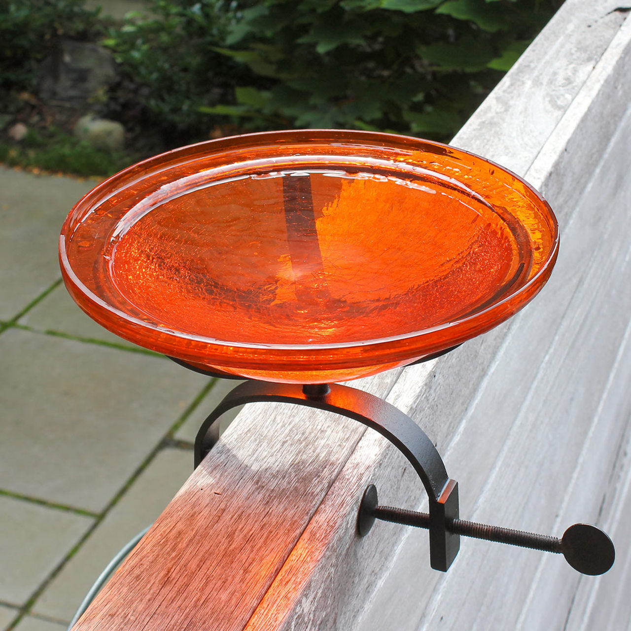 12-in. Birdbath Mandarin Orange Crackle Glass Bowl