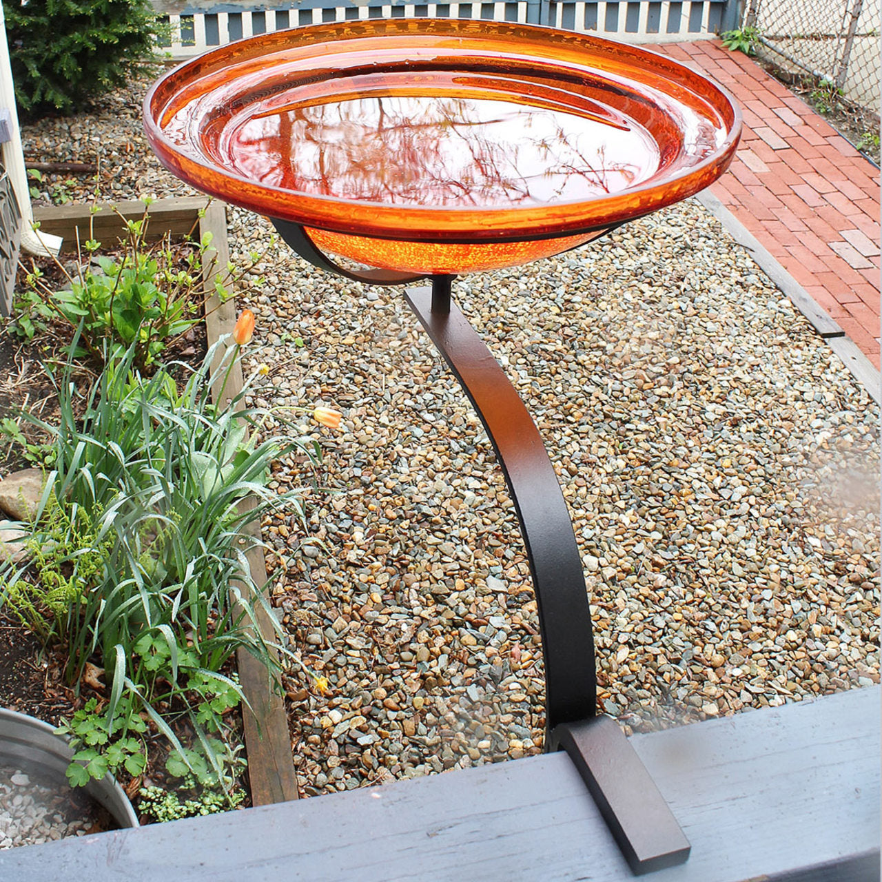 12-in. Birdbath Mandarin Orange Crackle Glass Bowl