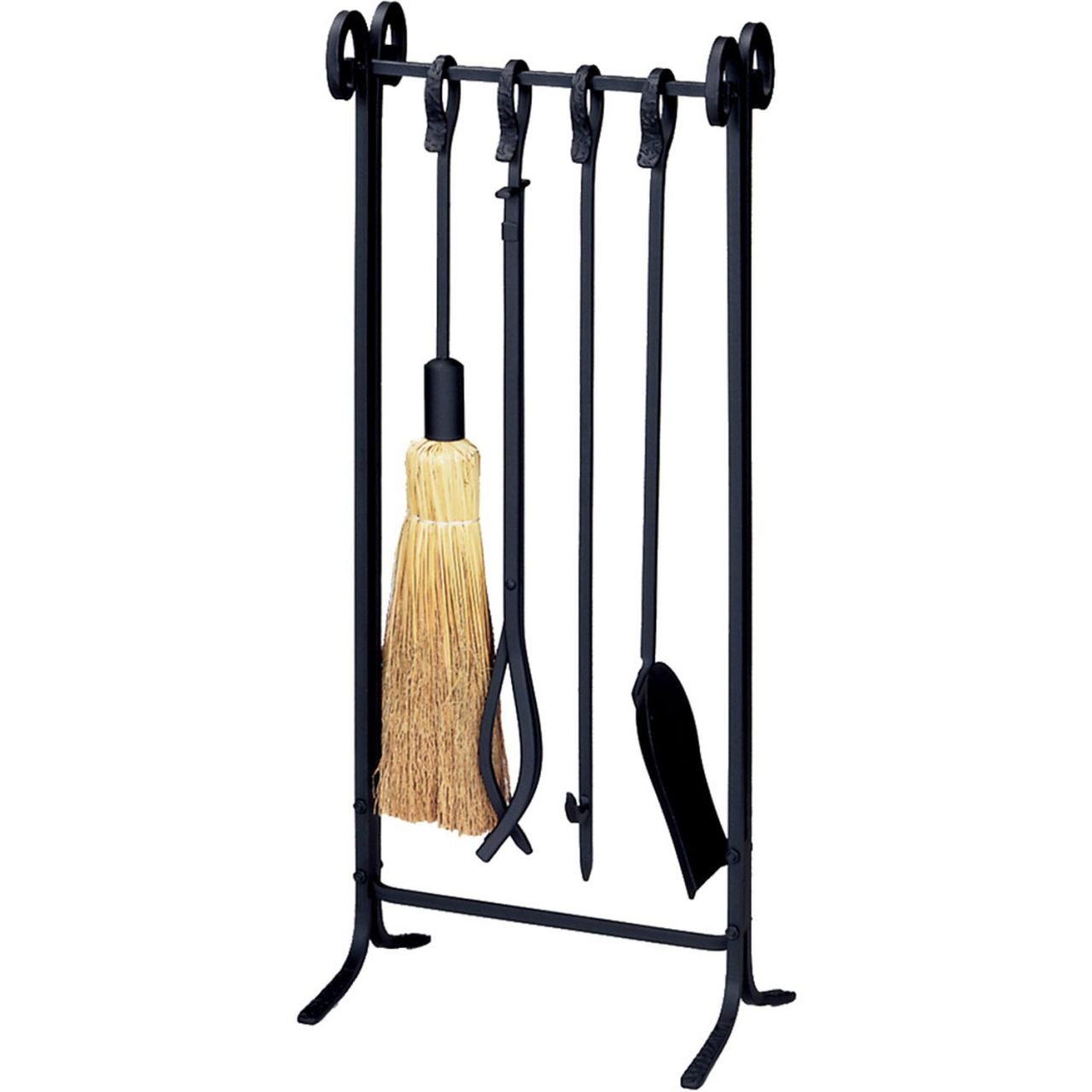 5-Piece Heavy-Weight Wrought Iron Inline Fireset with Crook Handles in Black