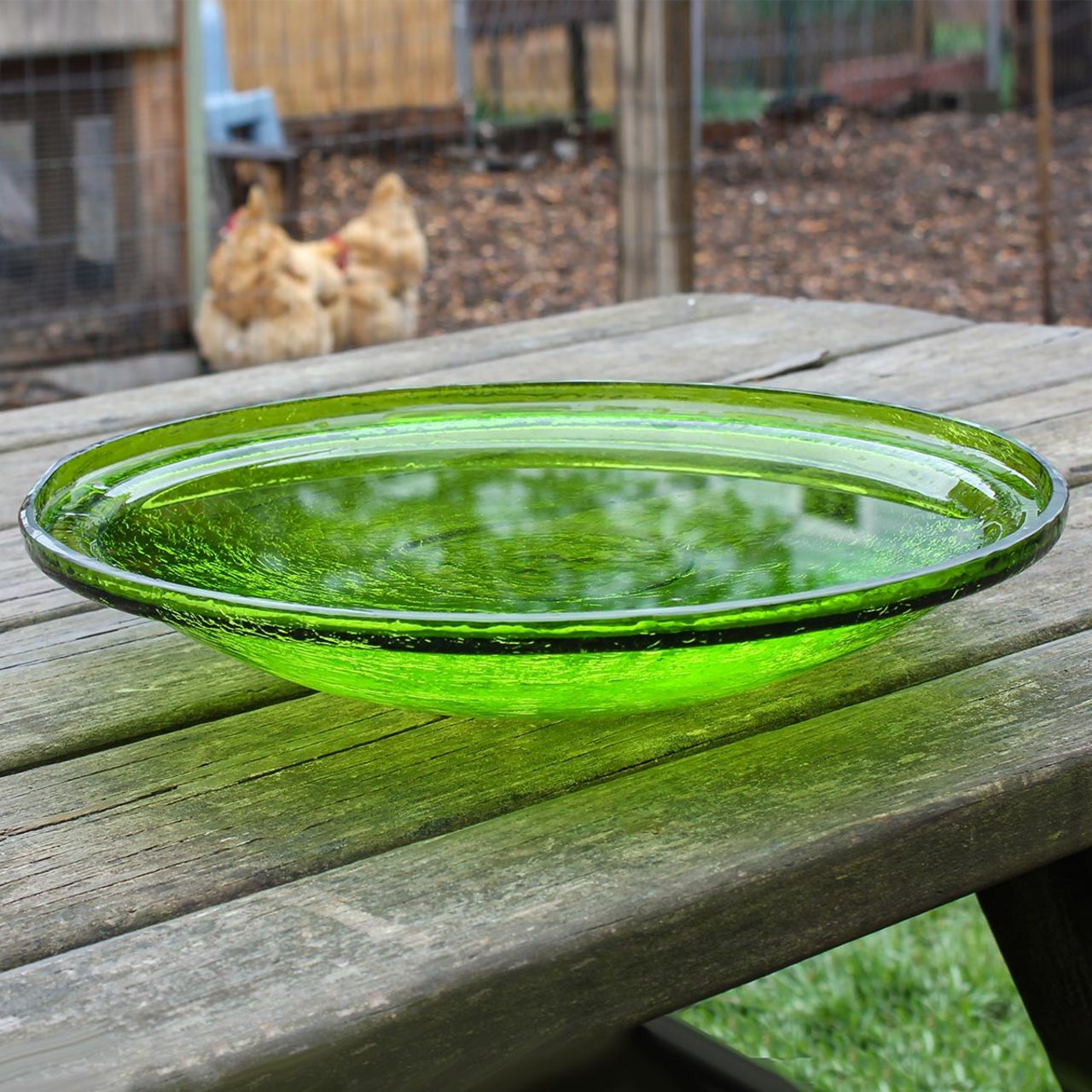14-in. Fern Green Crackle Glass Bowl Bird Bath