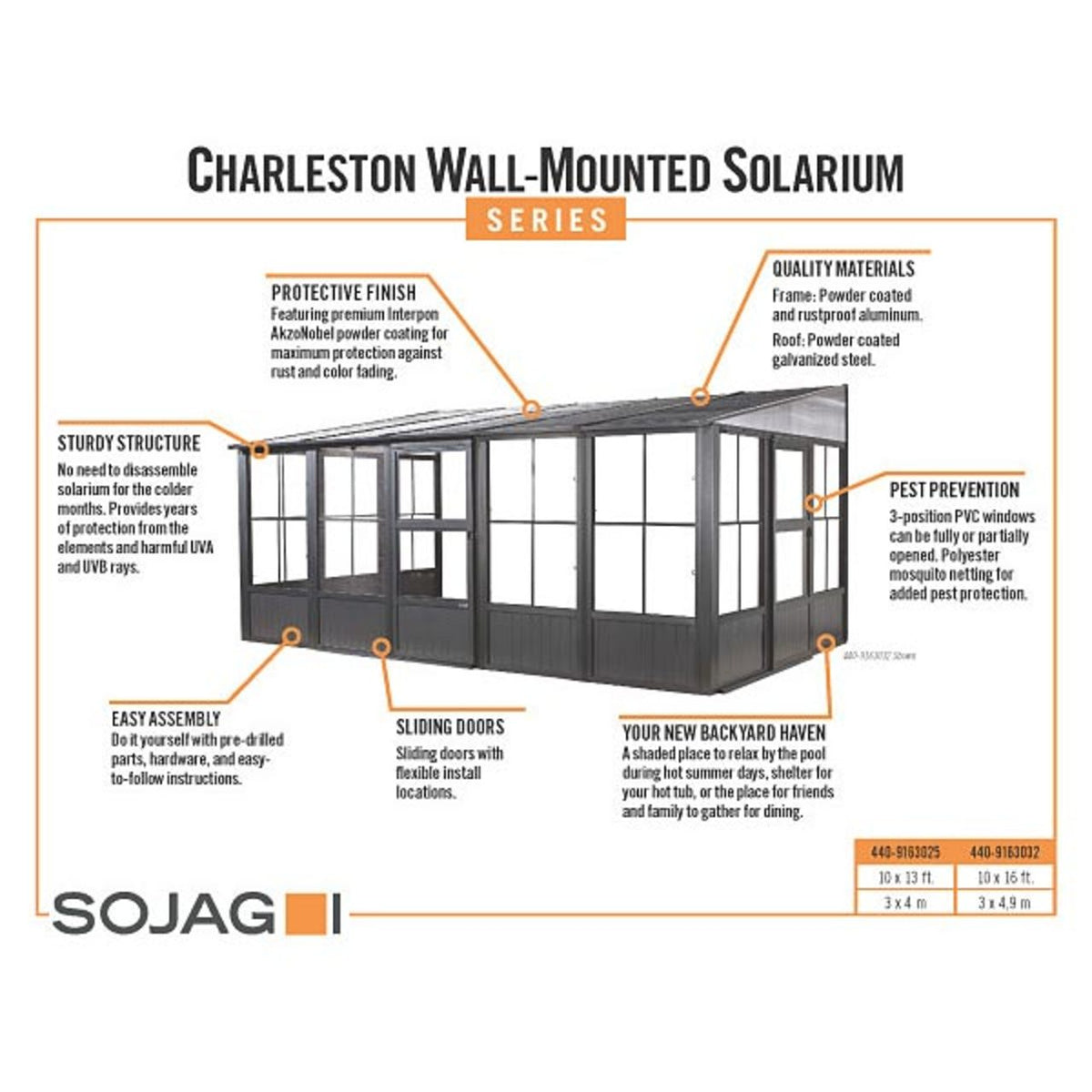 Charleston 10' x 10' Wall Mounted Solarium - Gray