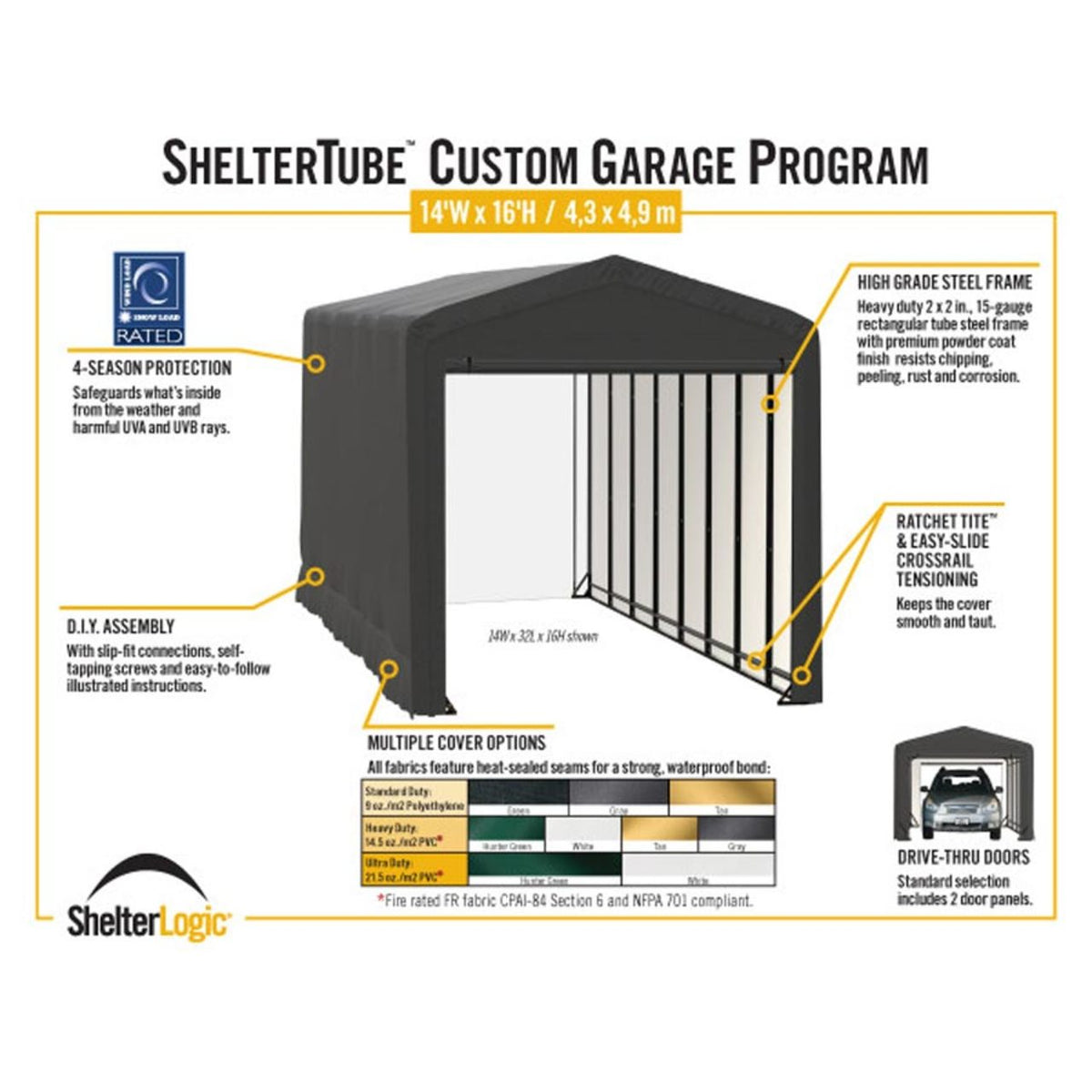 ShelterTube 14' x 23' x 16' Wind & Snow-Load Rated Garage - Green