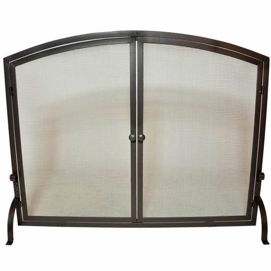 Large Single Panel Olde World Iron Fireplace Screen with Doors 44" Wide x 34" High