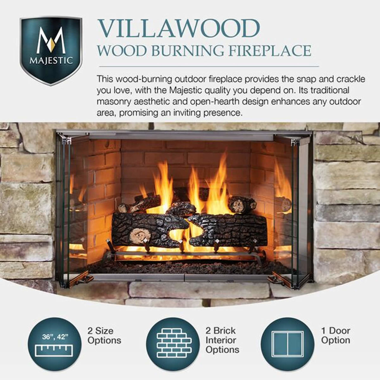Outdoor Lifestyles 36" Villa Wood Firebox - Herringbone Refractory - ODVILLA-36H-B