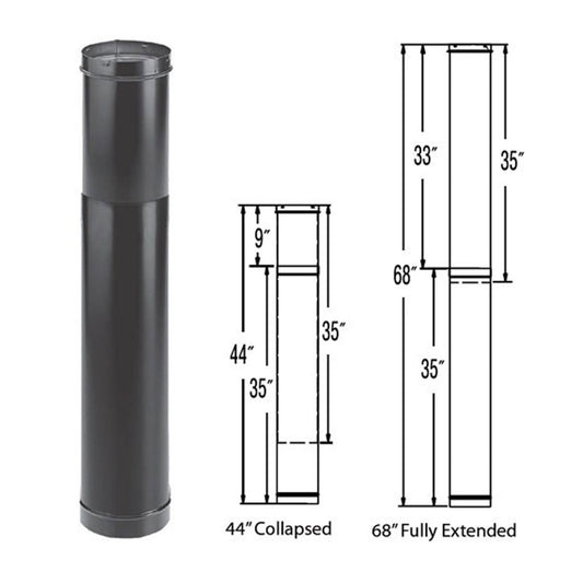 6" DuraBlack 44" - 68" Telescoping Black Stove Pipe Length - 6DBK-TL