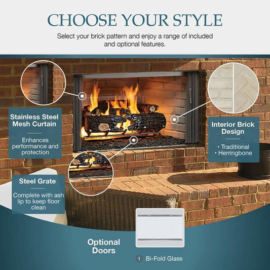 Outdoor Lifestyles 42" Villawood Wood Burning Fireplace - Herringbone Refractory - ODVILLA-42H-B