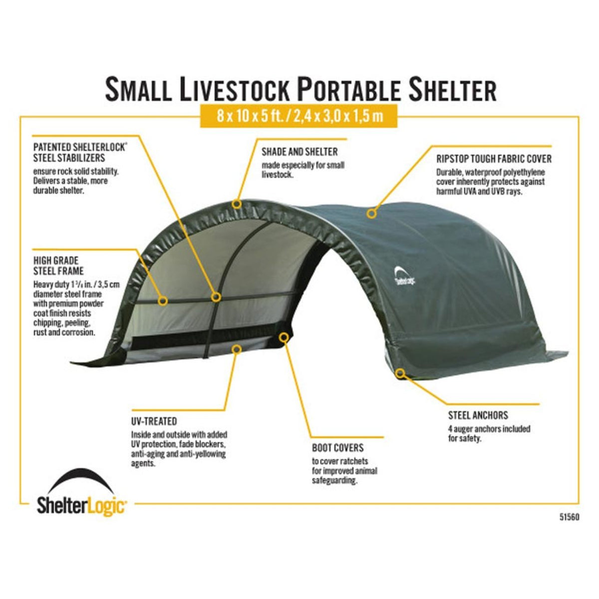 Small Round 8' x 10' x 5' Portable Livestock Shelter in Green
