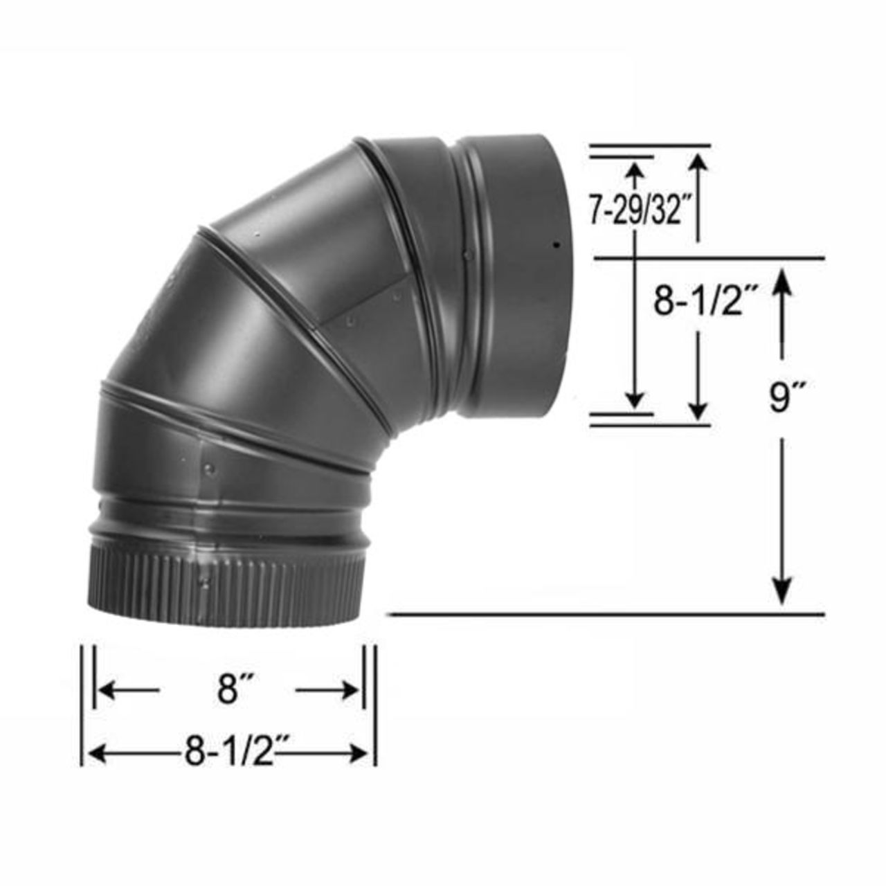 8" DSP Double Wall 90 Degree Black Elbow