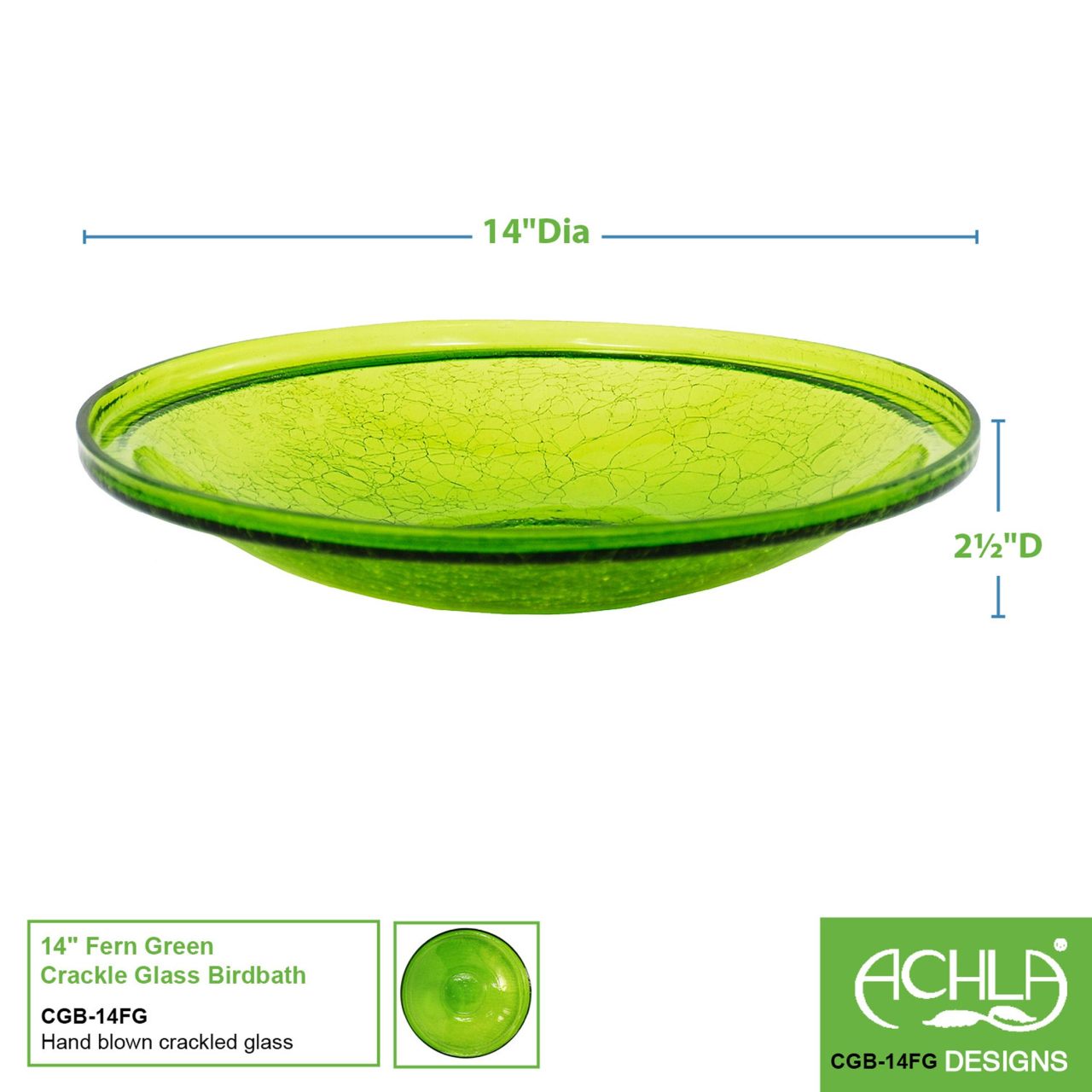 14-in. Fern Green Crackle Glass Bowl Bird Bath