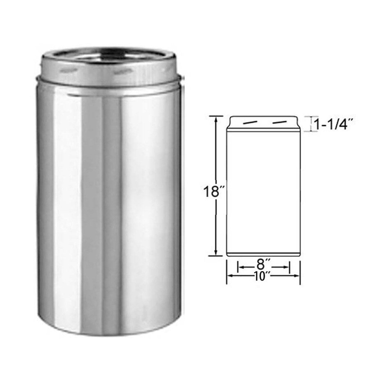 8" x 18" Selkirk Ultra Temp Stainless Chimney Pipe - 208018U