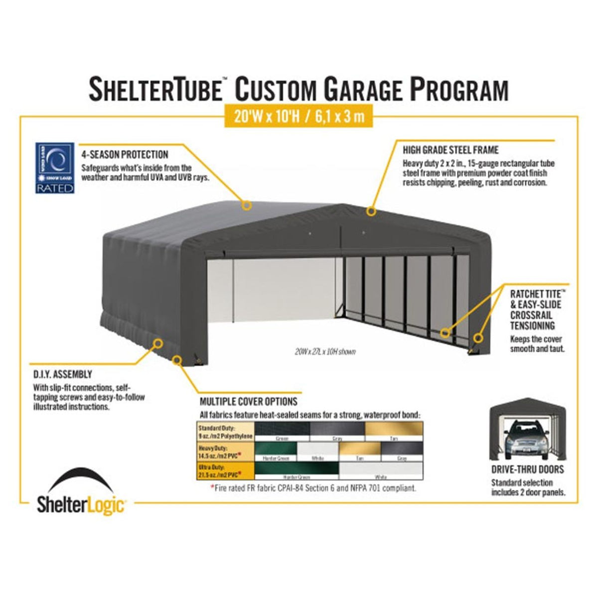 ShelterTube 20' x 23' x 10' Wind & Snow-Load Rated Garage - Gray