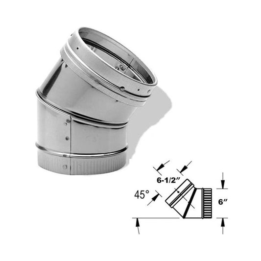 6" DuraLiner 45 Degree Stainless Steel Elbow - 6DLR-E45SS