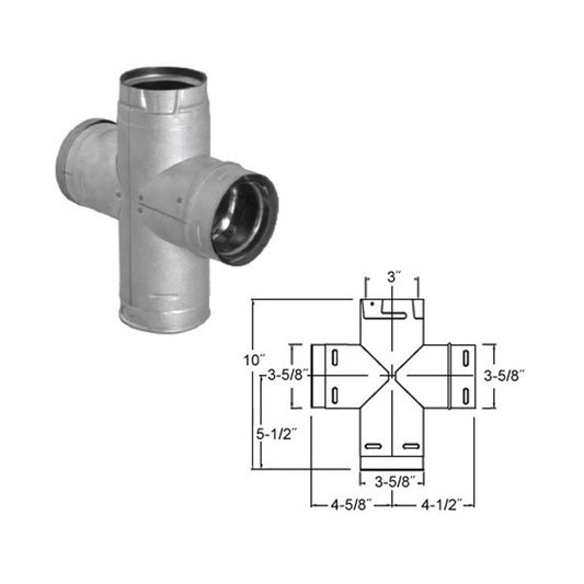 3" PelletVent Pro Double Tee with Clean-Out Tee Cap - 3PVP-DBT1