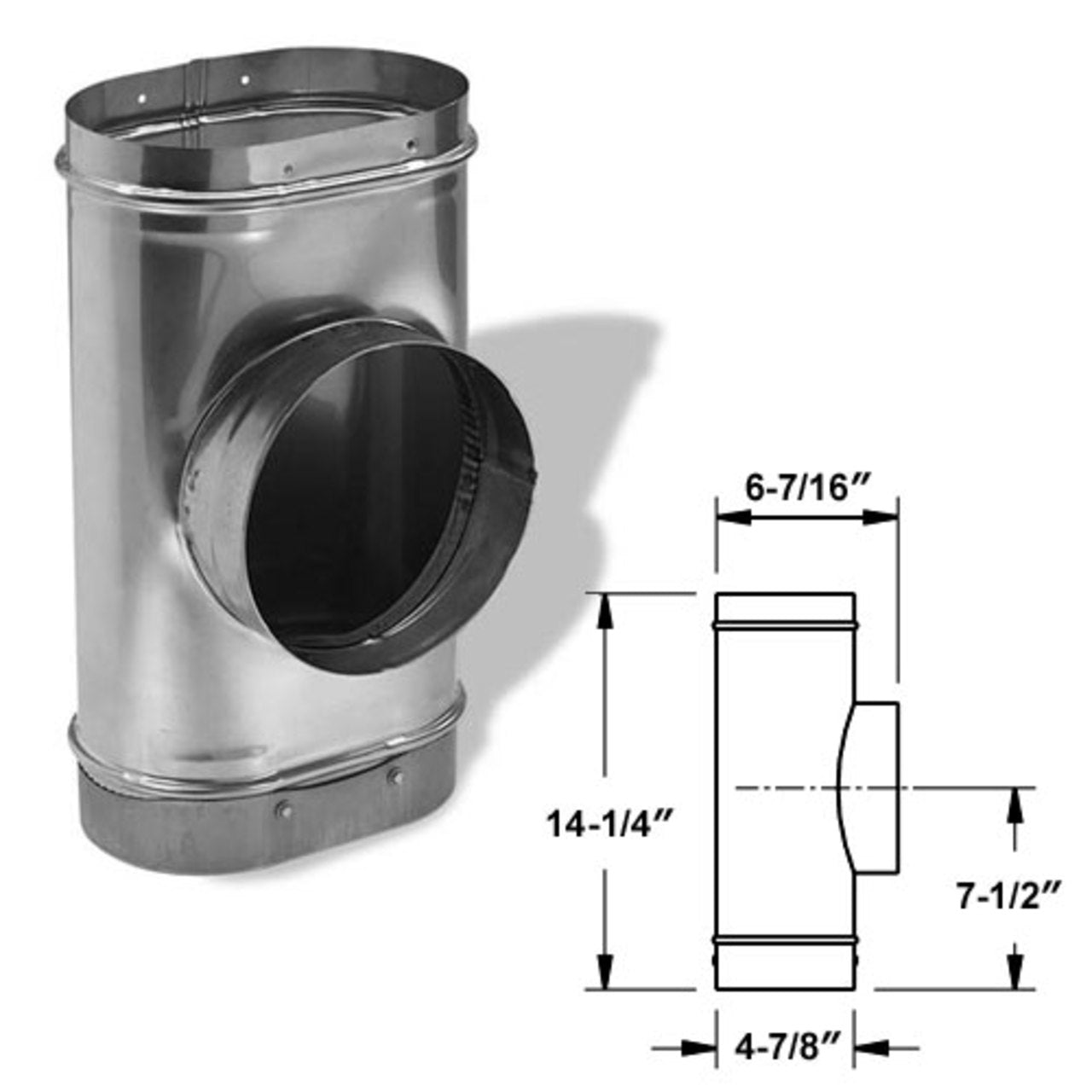 8'' DuraLiner Oval Tee with Round Branch and Cap - 8DLR-OTRB