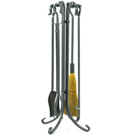 5 Piece Olde World Iron Fireplace Tool Set with Crook Handles - F-1181