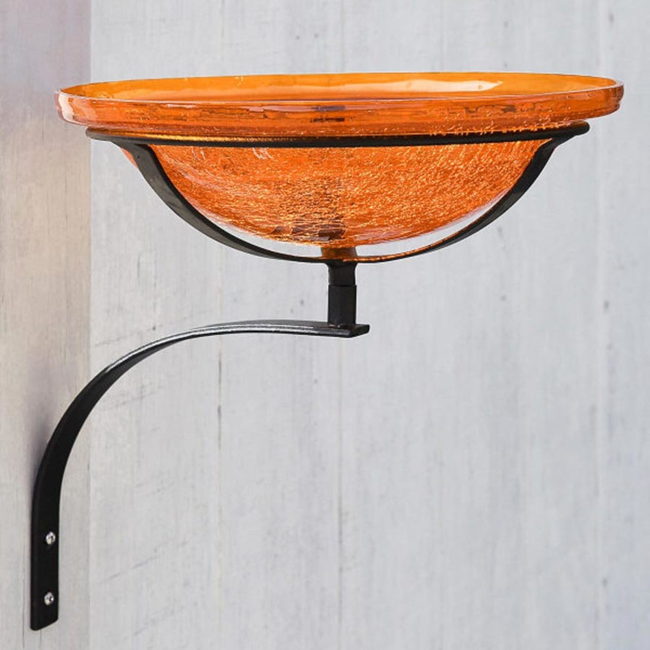 14-in. Mandarin Orange Crackle Glass Bowl Birdbath
