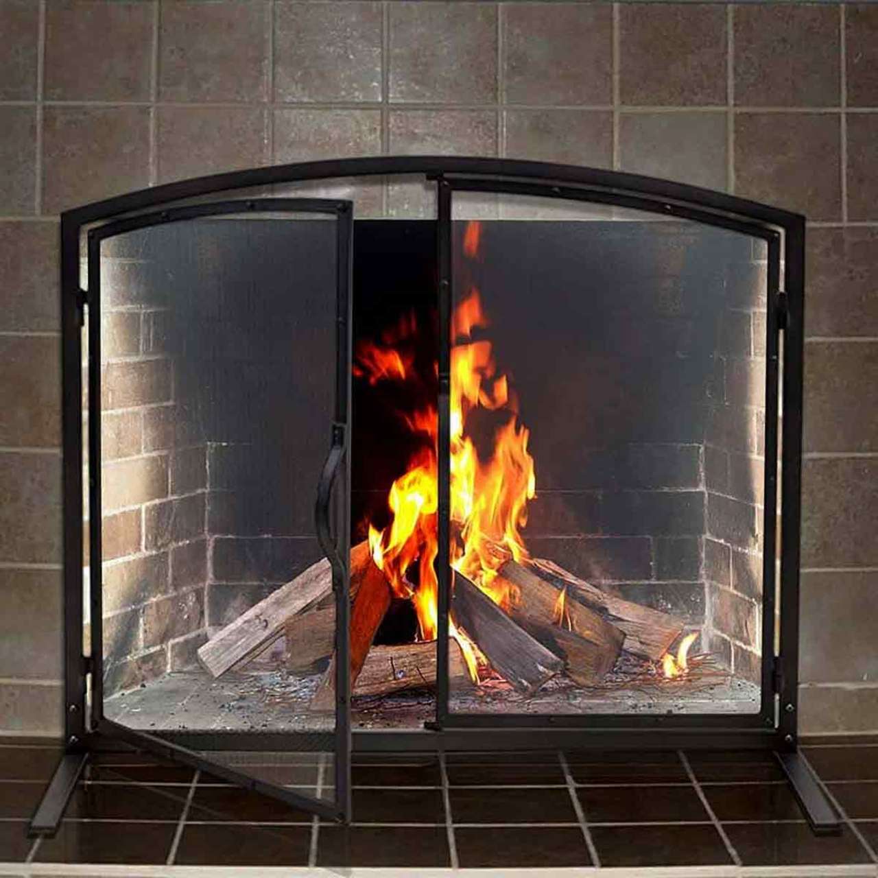Pilgrim 39'' x 32'' Shadow Iron Fireplace Screen with Operable