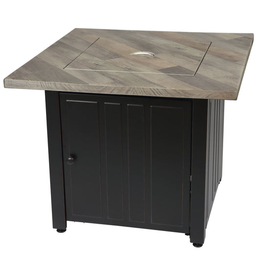 The Harper - 30" Square Gas Outdoor Fire Pit w/ Printed Cement Resin Mantel - Brown