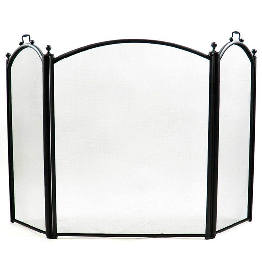 3 Fold Large Diameter Fireplace Screen - Black