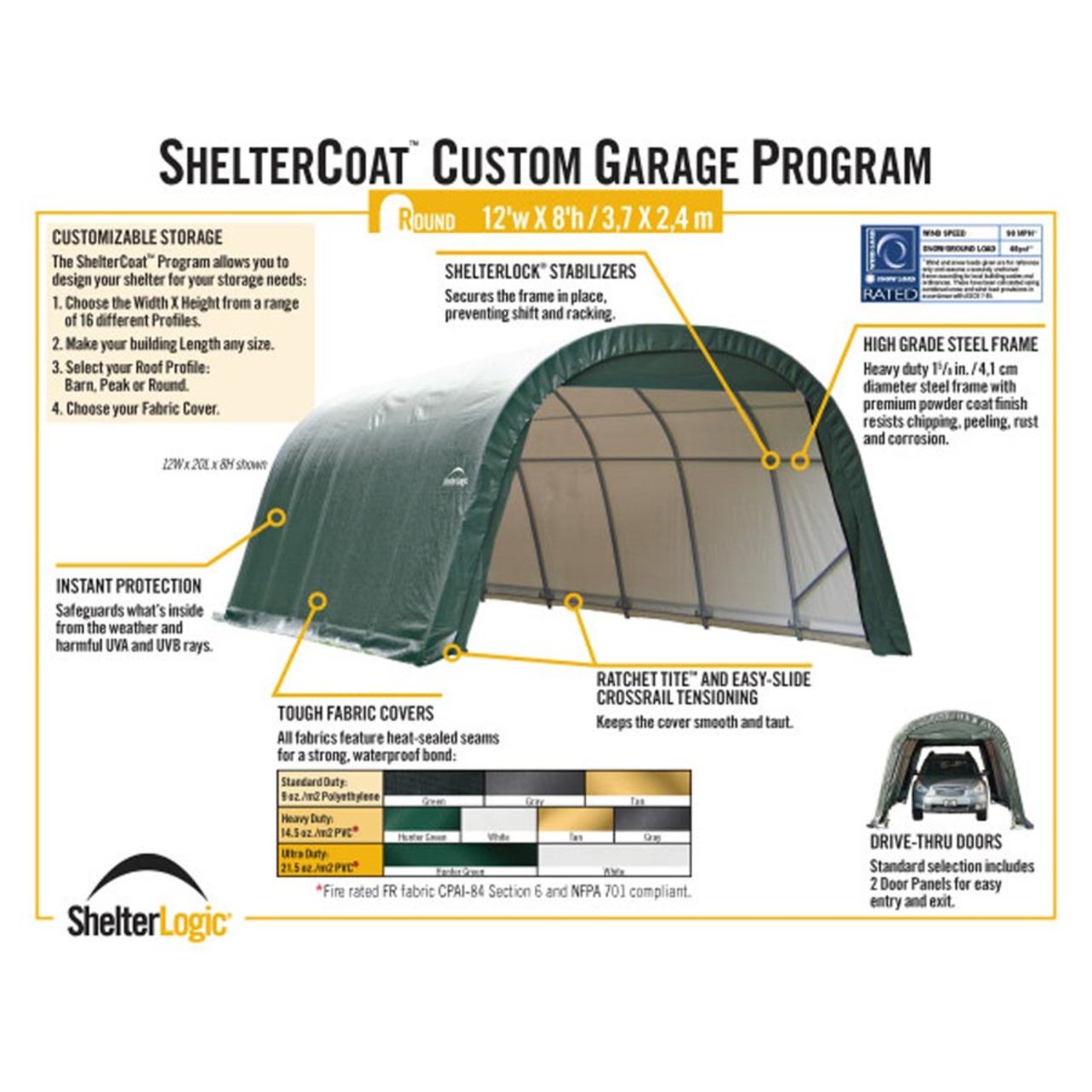 ShelterCoat 12' x 20' Wind & Snow Rated Round Garage - Gray