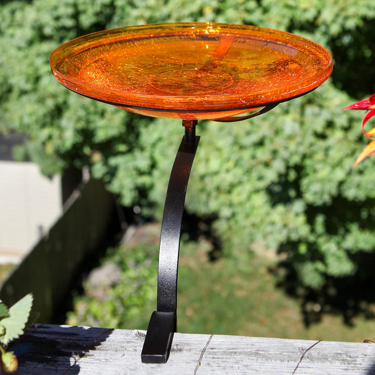 14-in. Mandarin Orange Crackle Glass Bowl Birdbath