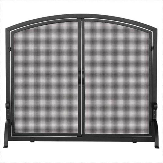 Large Single Panel Black Wrought Iron Screen with Doors